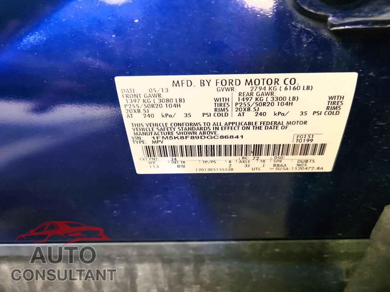 FORD EXPLORER 2013 - 1FM5K8F89DGC86841