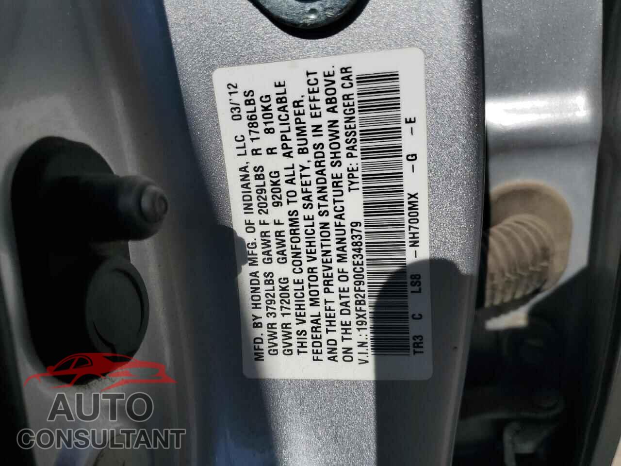 HONDA CIVIC 2012 - 19XFB2F90CE348379