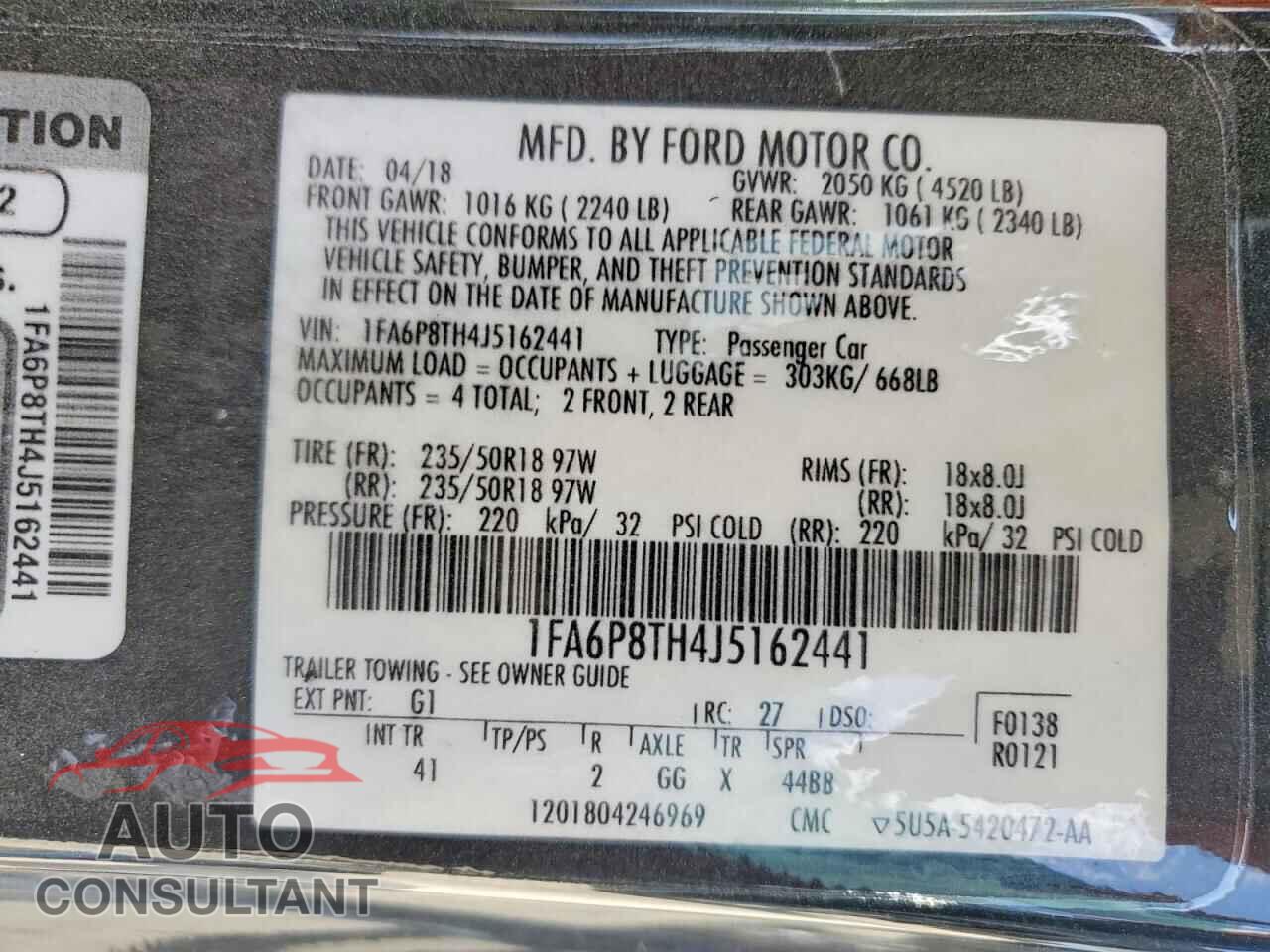 FORD MUSTANG 2018 - 1FA6P8TH4J5162441
