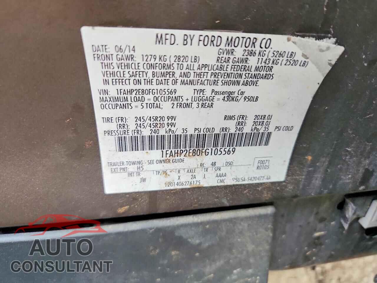 FORD TAURUS 2015 - 1FAHP2E80FG105569