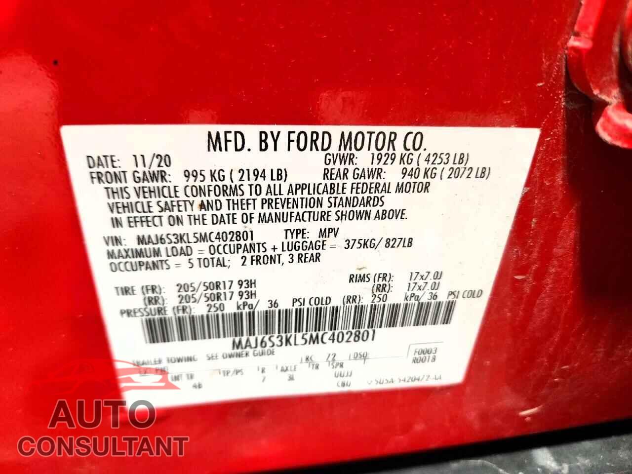 FORD ECOSPORT 2021 - MAJ6S3KL5MC402801