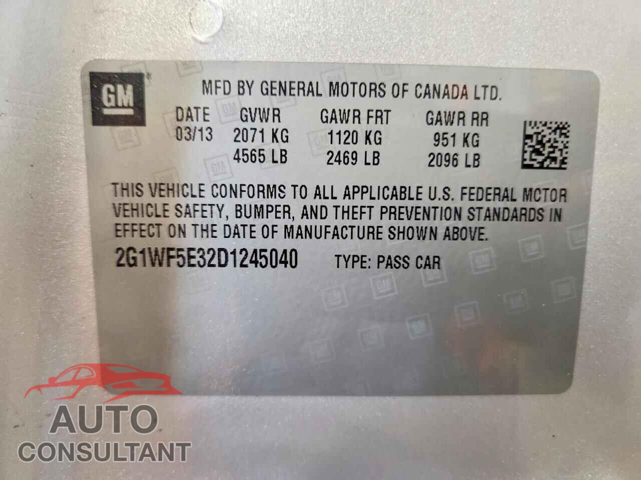 CHEVROLET IMPALA 2013 - 2G1WF5E32D1245040