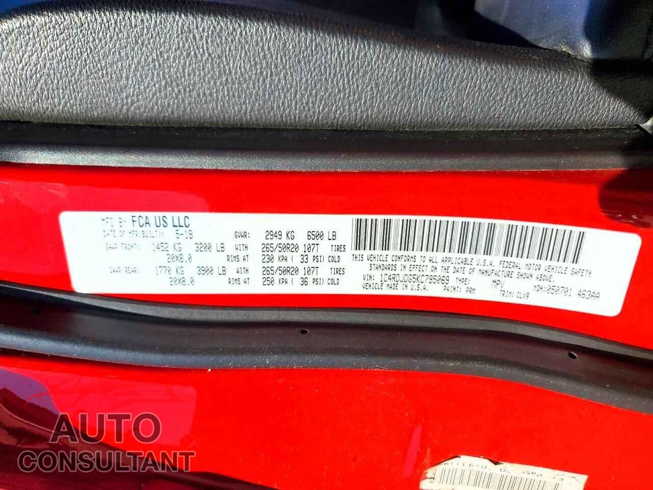 DODGE DURANGO 2019 - 1C4RDJDG5KC795069