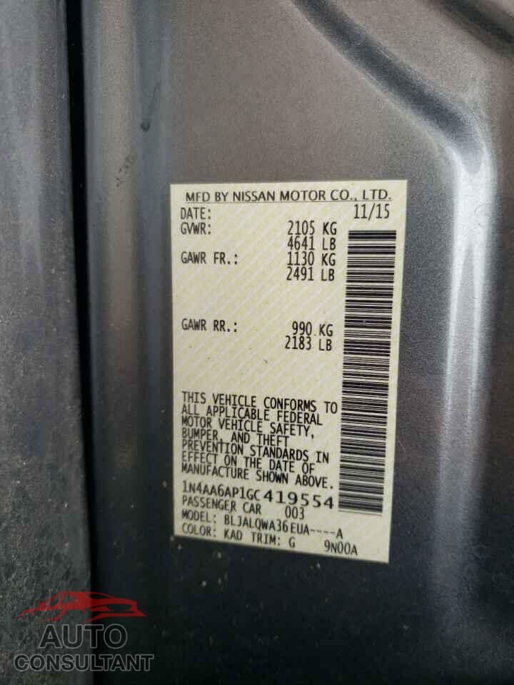 NISSAN MAXIMA 2016 - 1N4AA6AP1GC419554