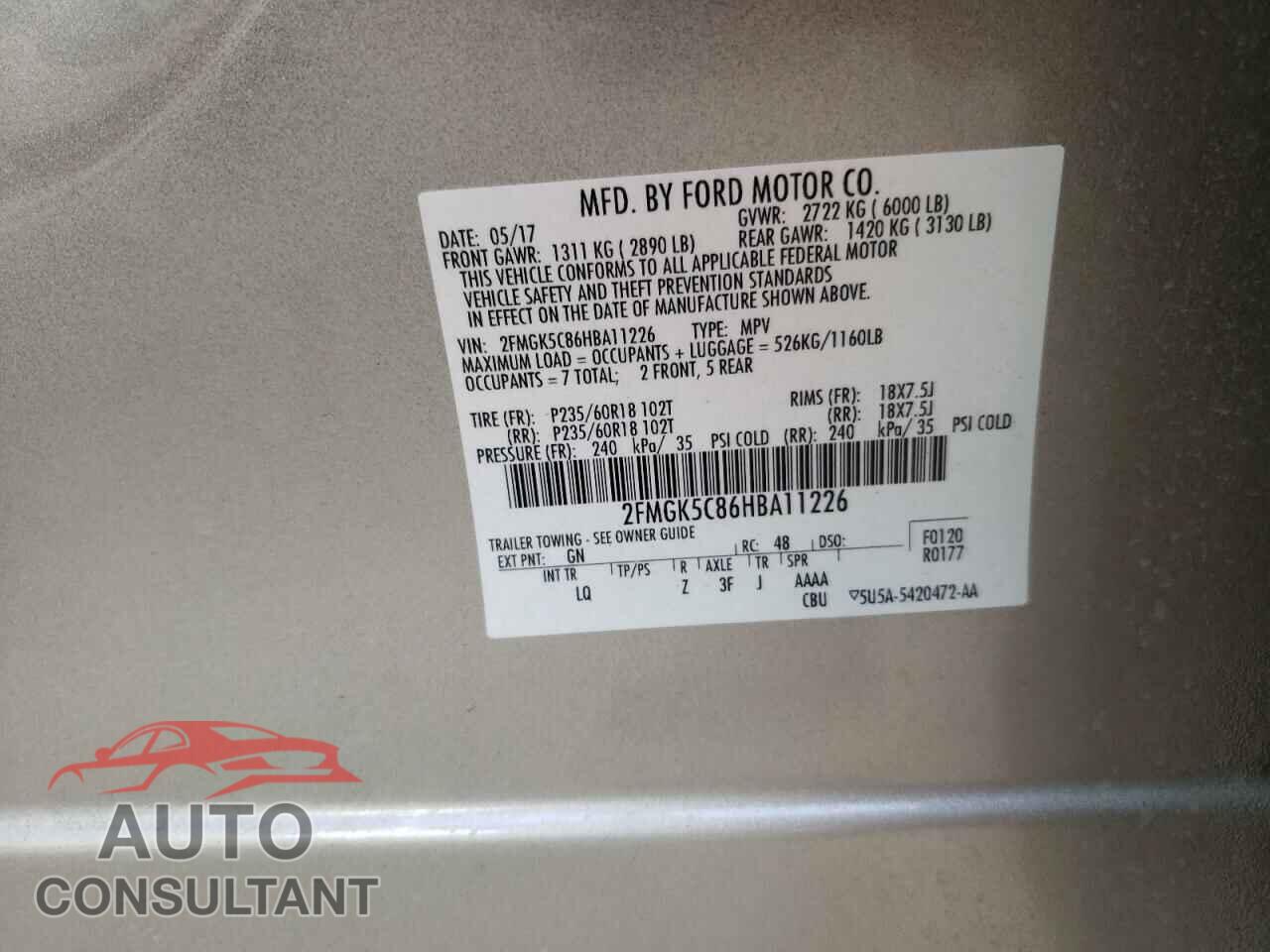 FORD FLEX 2017 - 2FMGK5C86HBA11226