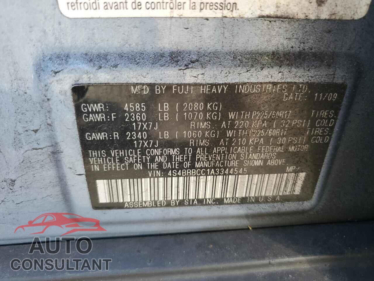 SUBARU OUTBACK 2010 - 4S4BRBCC1A3344545