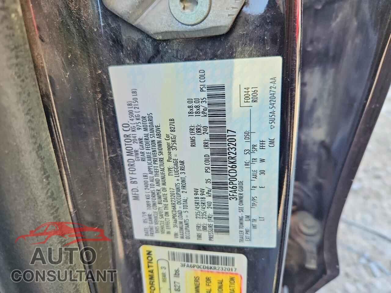FORD FUSION 2019 - 3FA6P0CD6KR232017