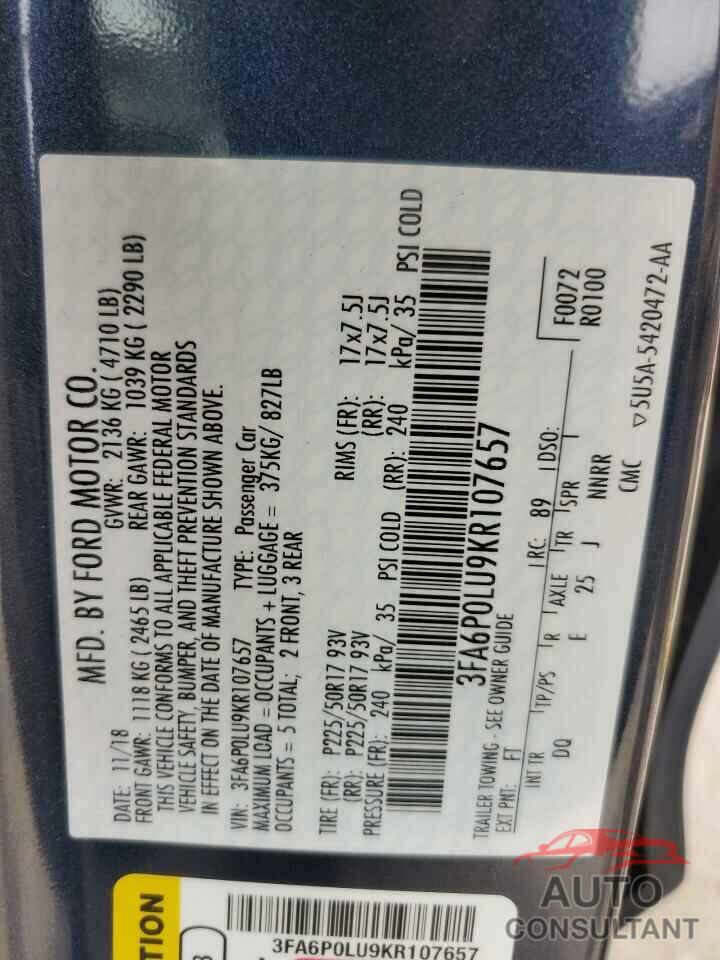 FORD FUSION 2019 - 3FA6P0LU9KR107657