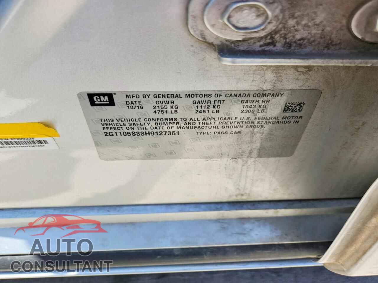 CHEVROLET IMPALA 2017 - 2G1105S33H9127361