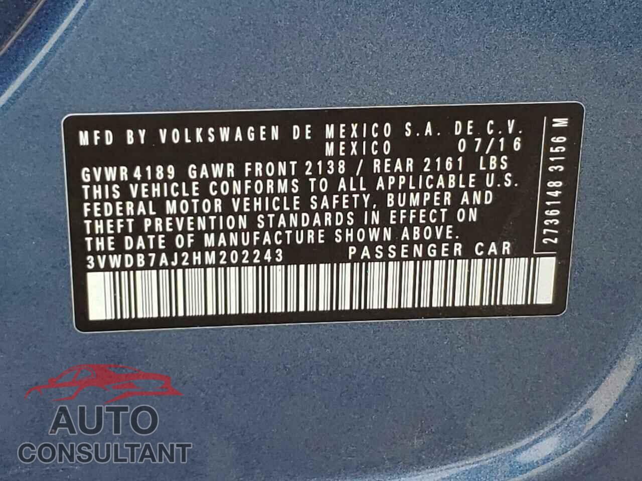 VOLKSWAGEN JETTA 2017 - 3VWDB7AJ2HM202243