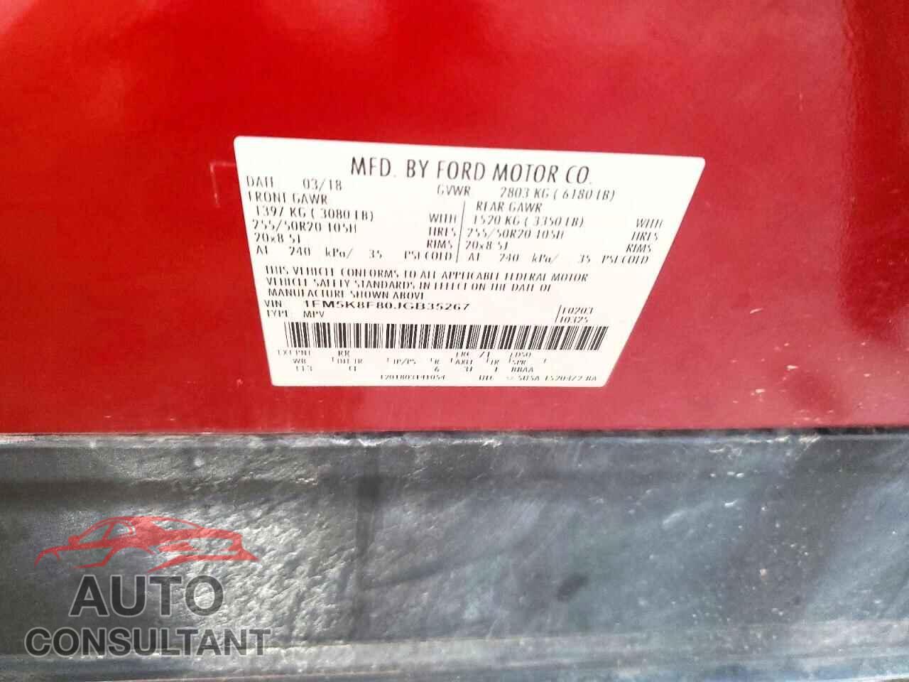 FORD EXPLORER 2018 - 1FM5K8F80JGB35267