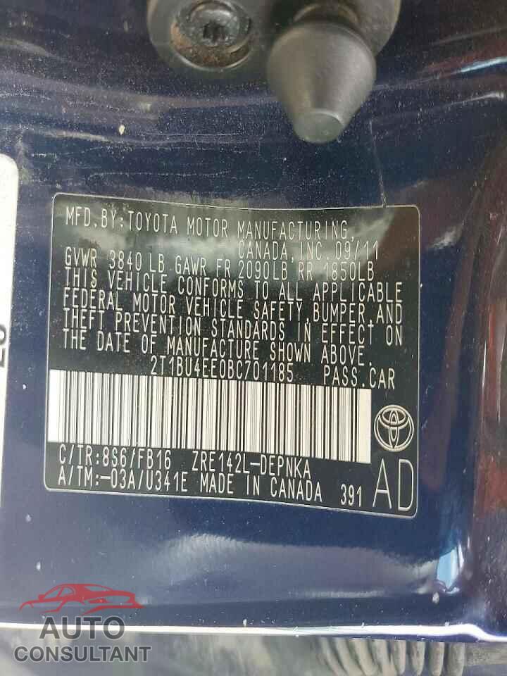 TOYOTA COROLLA 2011 - 2T1BU4EE0BC701185