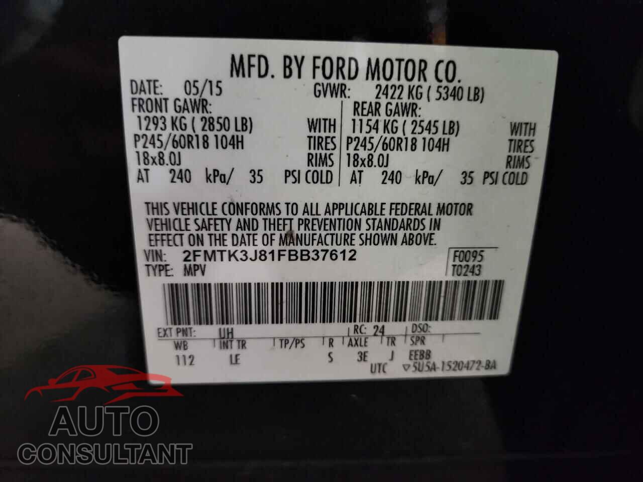 FORD EDGE 2015 - 2FMTK3J81FBB37612
