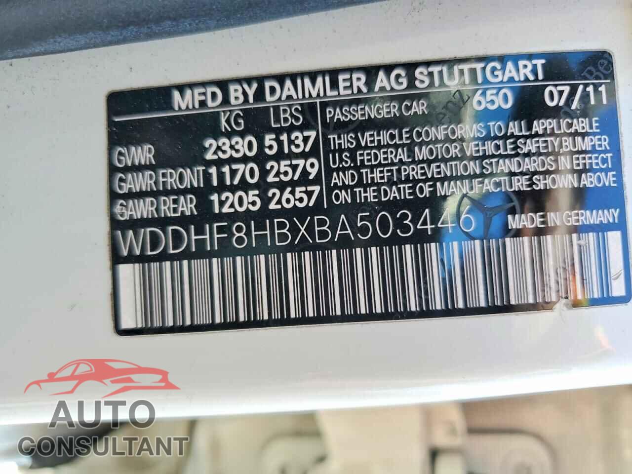 MERCEDES-BENZ E-CLASS 2011 - WDDHF8HBXBA503446