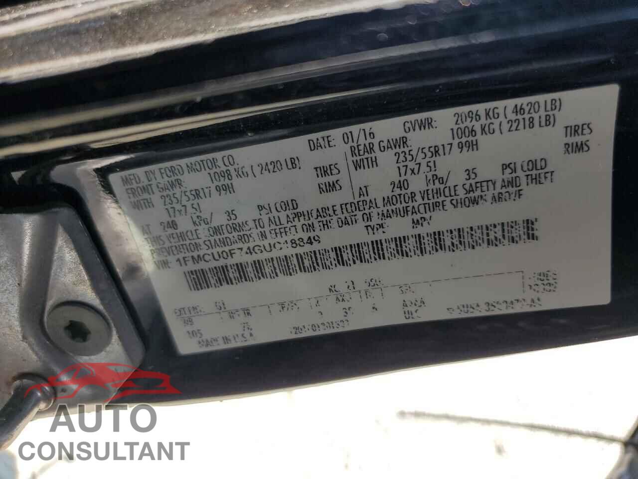 FORD ESCAPE 2016 - 1FMCU0F74GUC18849