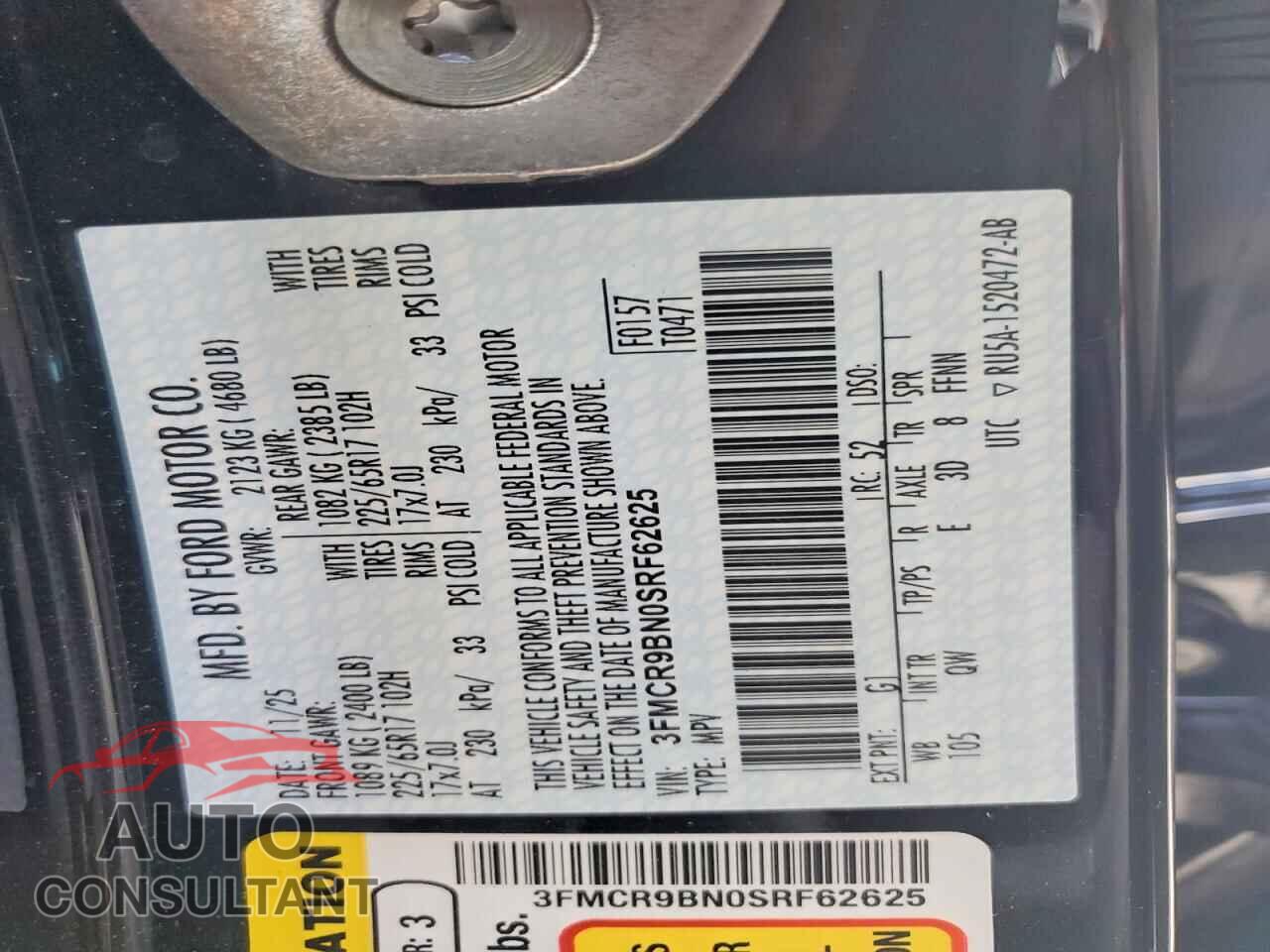 FORD BRONCO 2025 - 3FMCR9BN0SRF62625