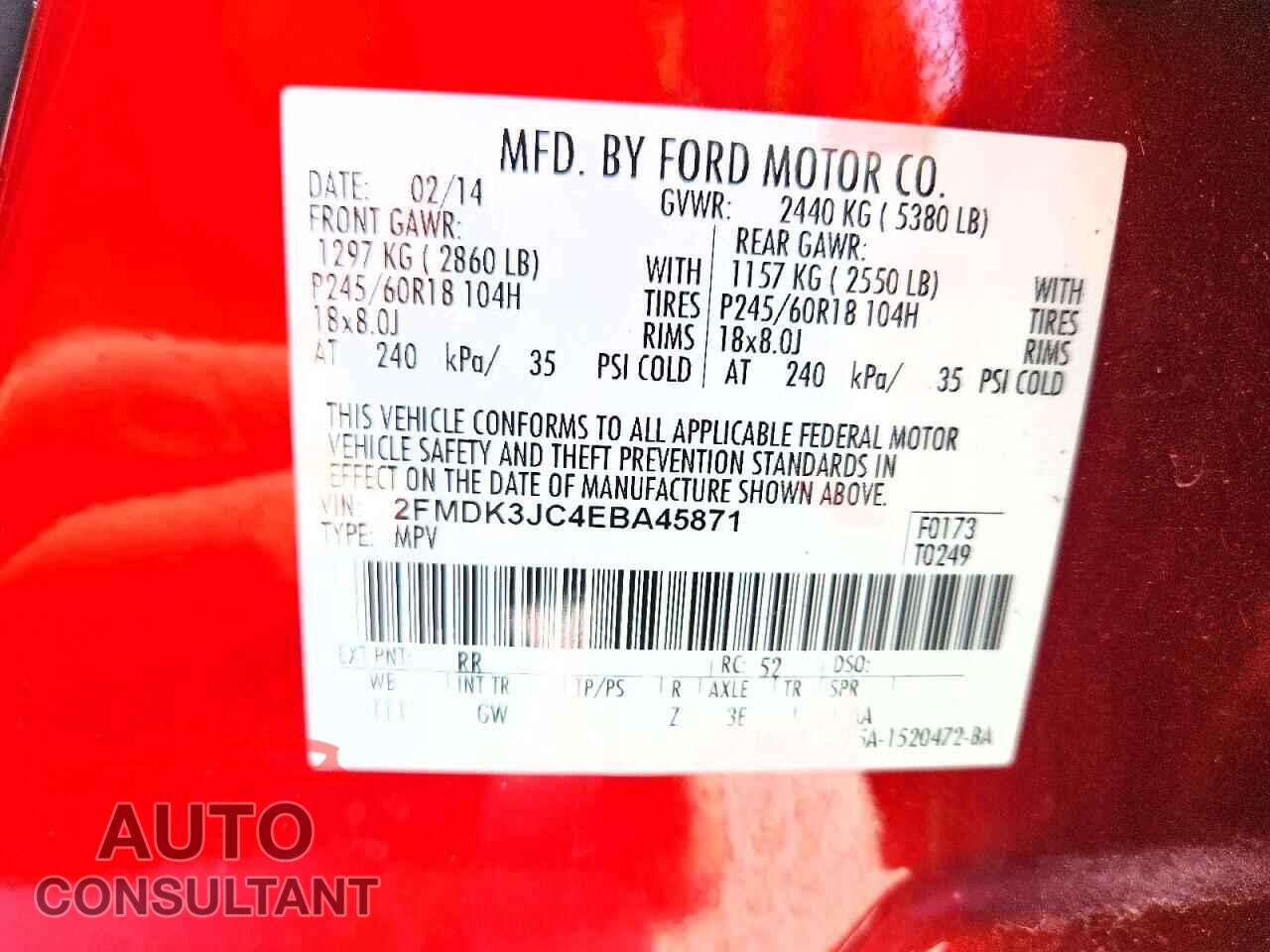 FORD EDGE 2014 - 2FMDK3JC4EBA45871