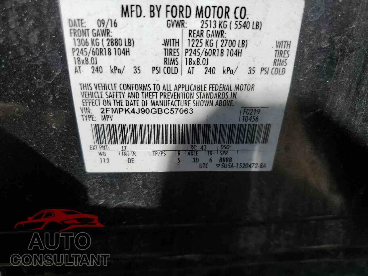 FORD EDGE 2016 - 2FMPK4J90GBC57063