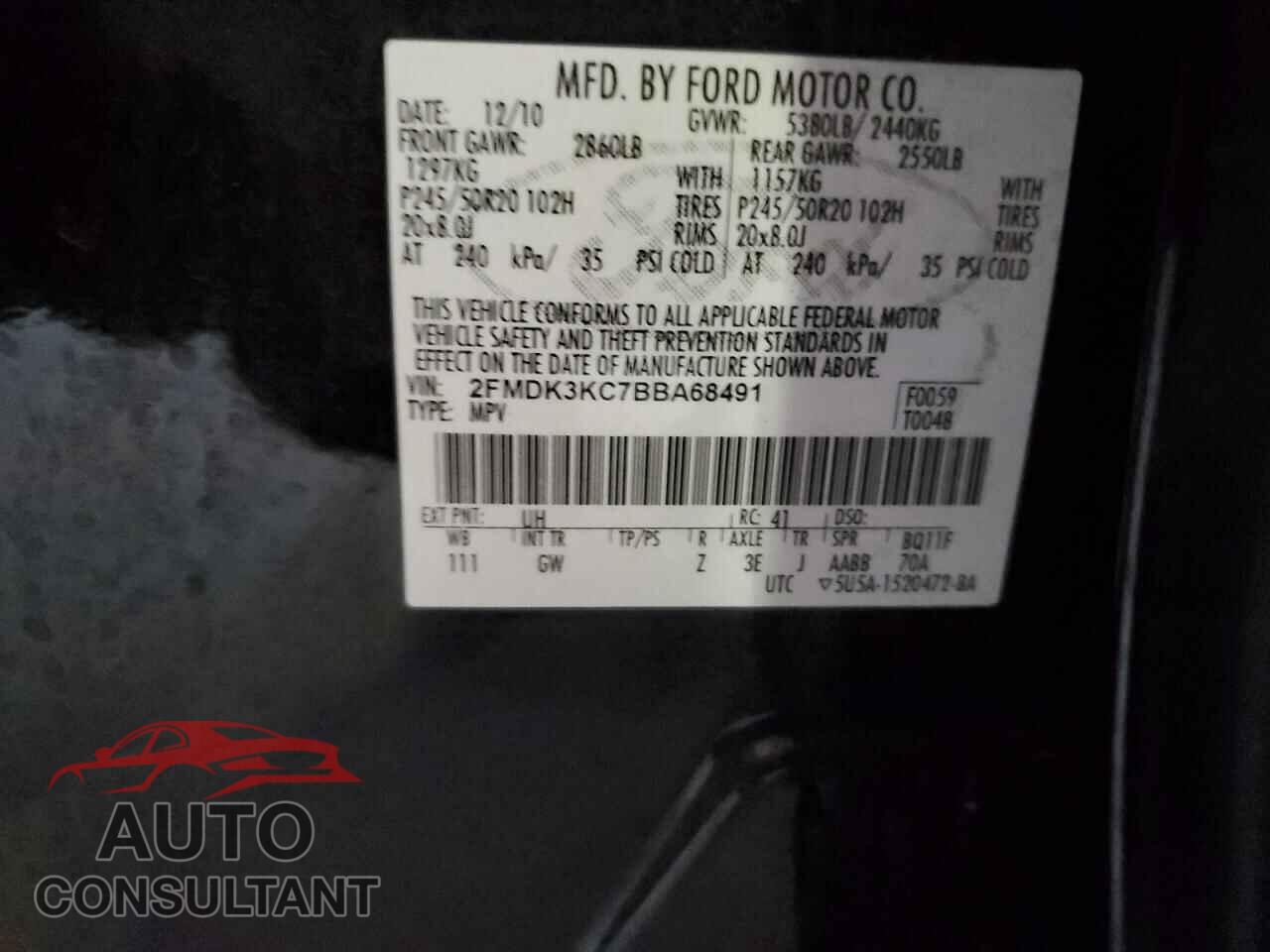 FORD EDGE 2011 - 2FMDK3KC7BBA68491