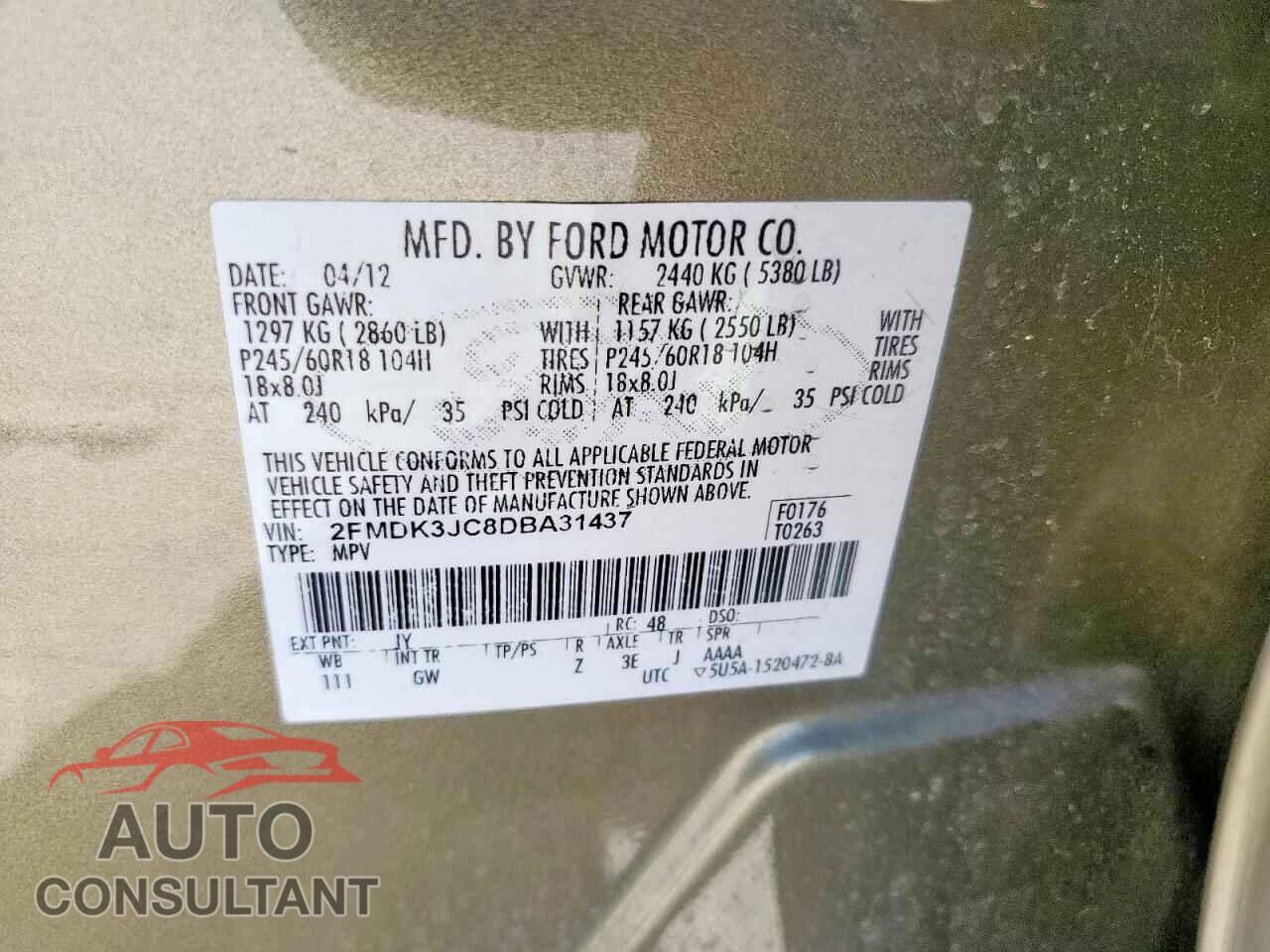 FORD EDGE 2013 - 2FMDK3JC8DBA31437