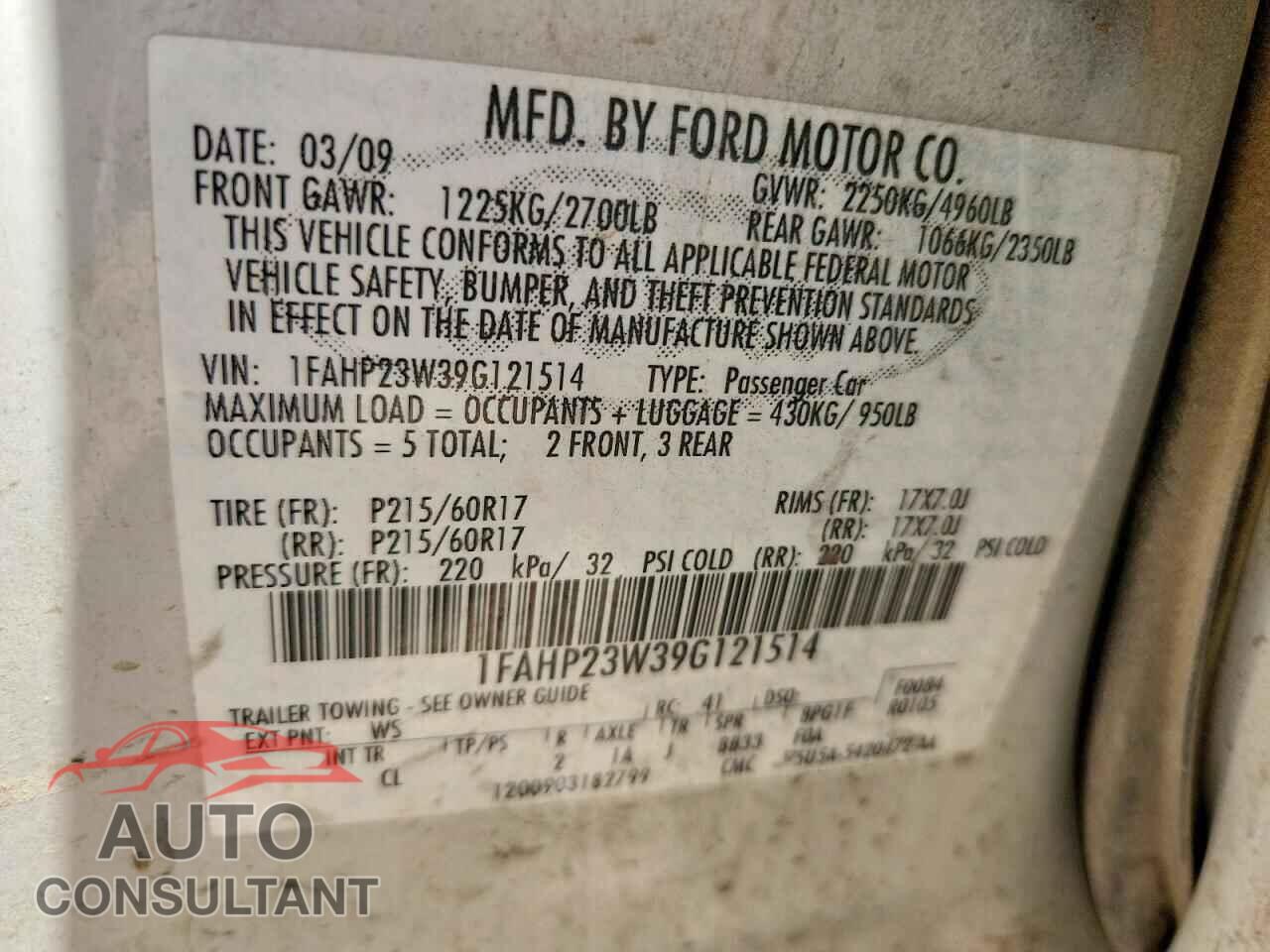 FORD TAURUS 2009 - 1FAHP23W39G121514