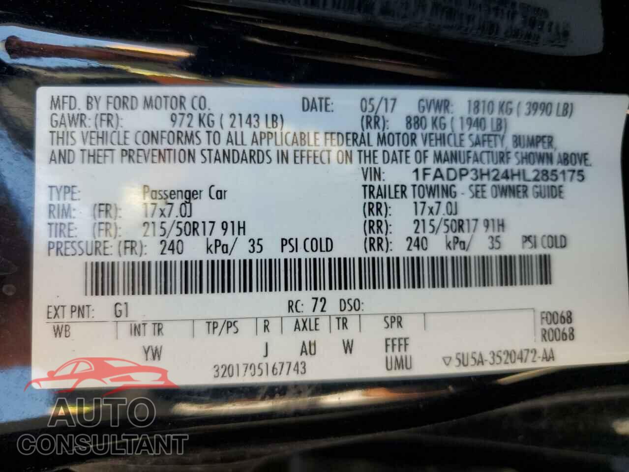 FORD FOCUS 2017 - 1FADP3H24HL285175