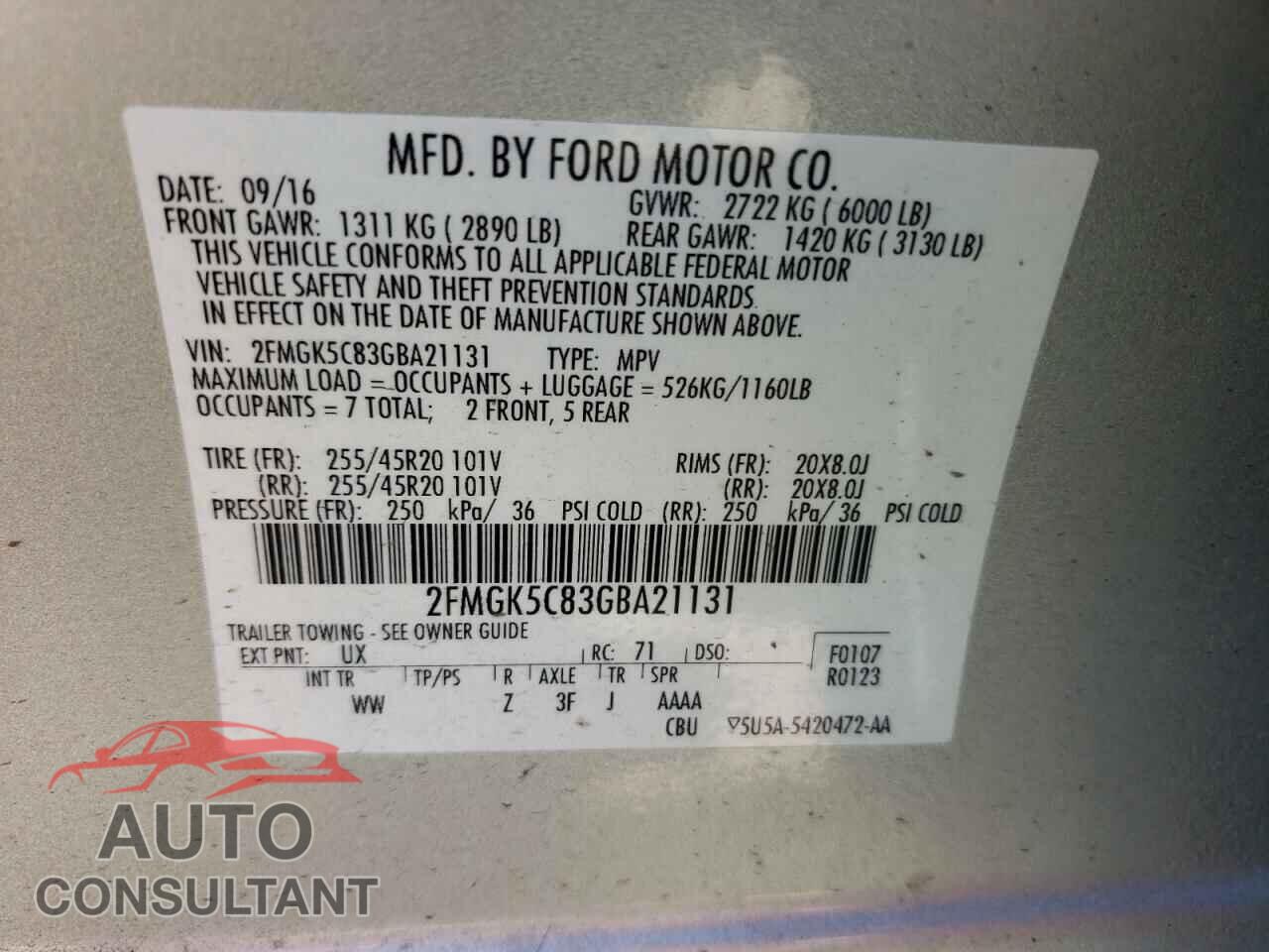 FORD FLEX 2016 - 2FMGK5C83GBA21131