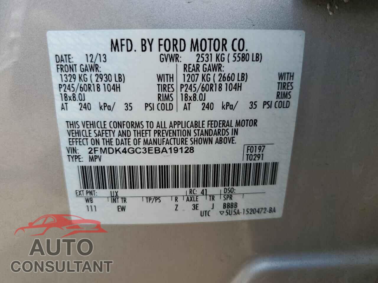 FORD EDGE 2014 - 2FMDK4GC3EBA19128