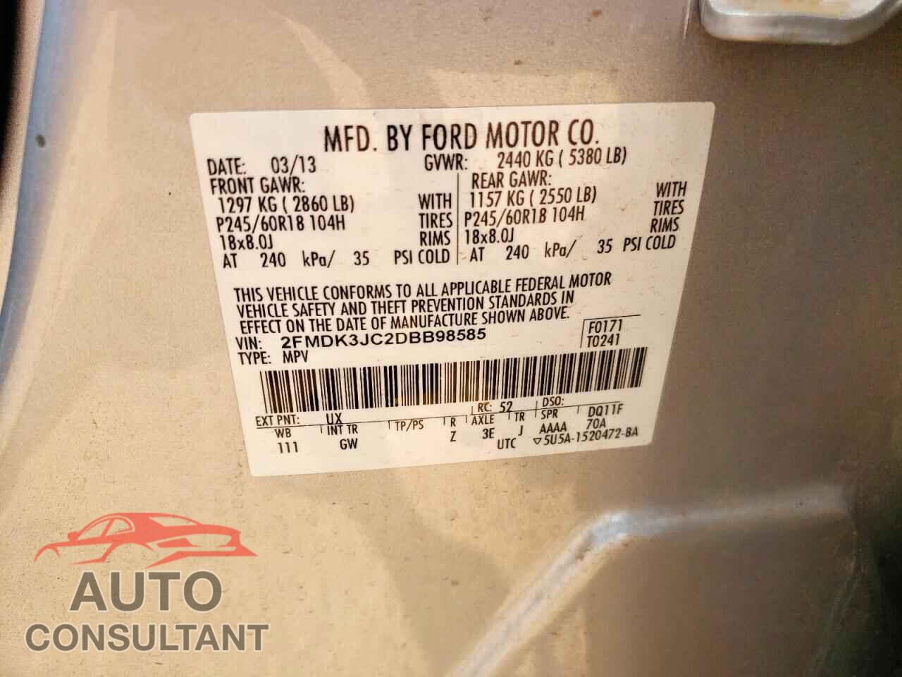 FORD EDGE 2013 - 2FMDK3JC2DBB98585