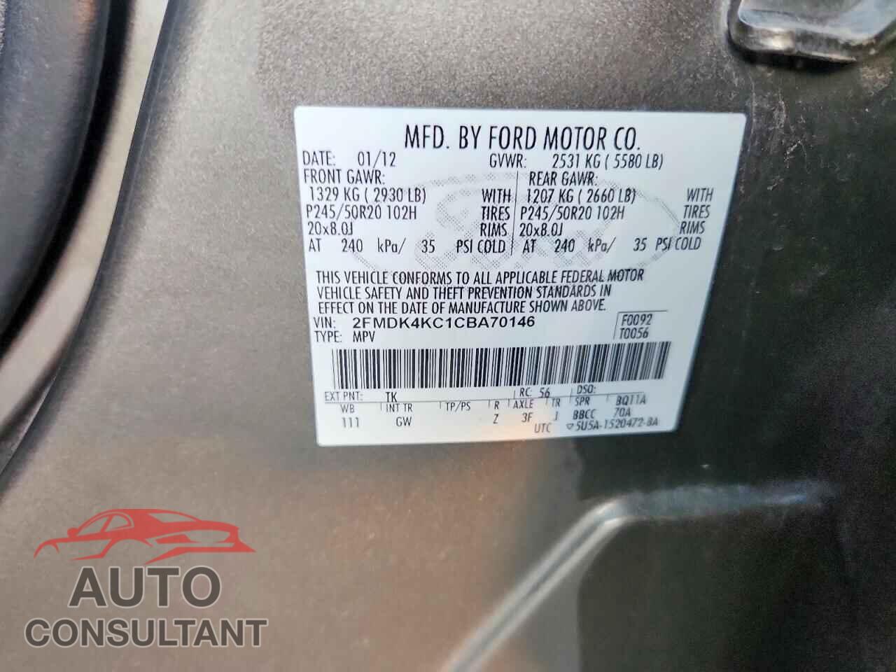 FORD EDGE 2012 - 2FMDK4KC1CBA70146