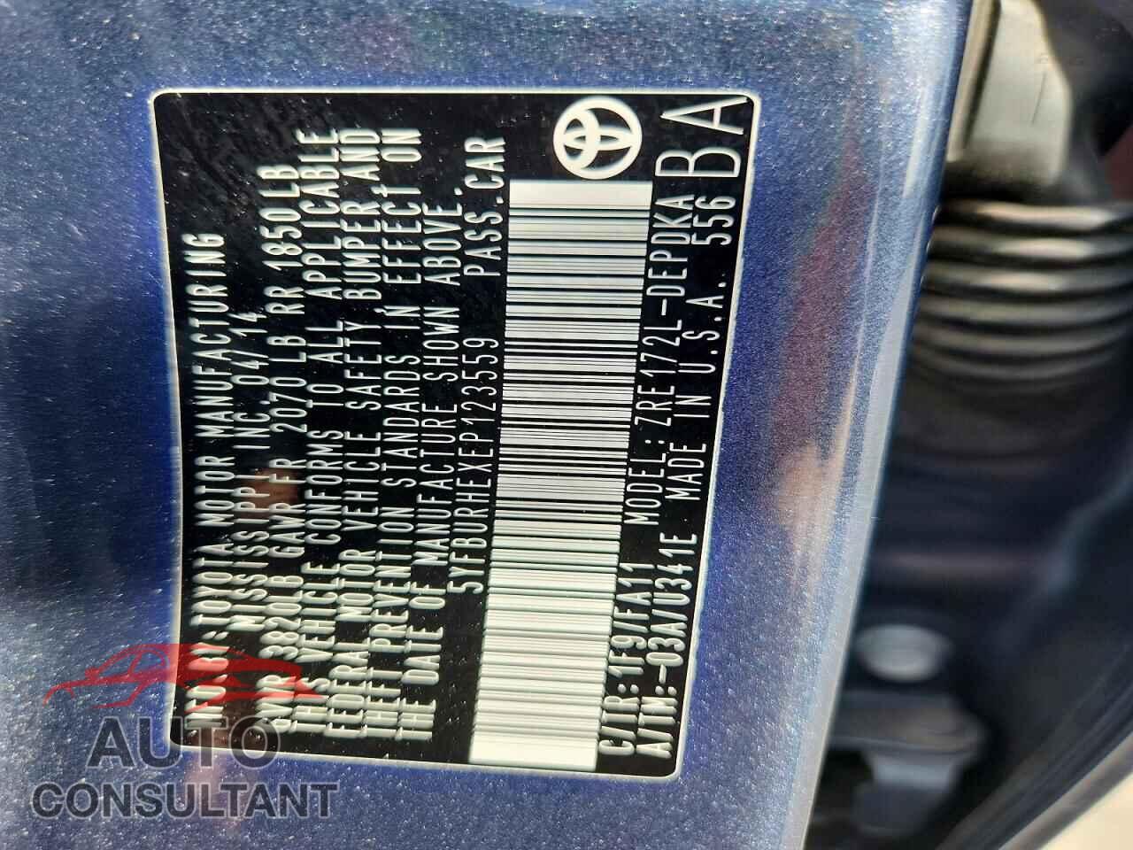 TOYOTA COROLLA 2014 - 5YFBURHEXEP123559