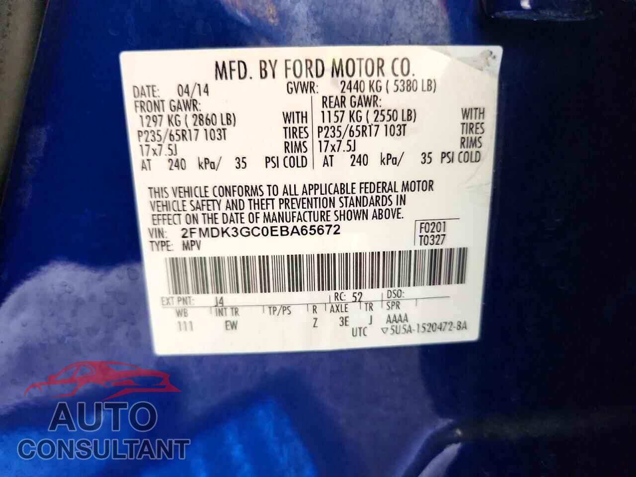 FORD EDGE 2014 - 2FMDK3GC0EBA65672