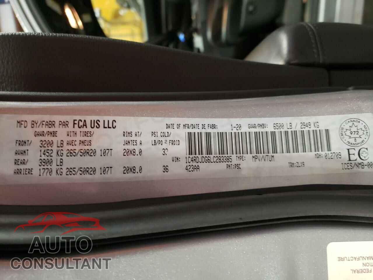 DODGE DURANGO 2020 - 1C4RDJDG6LC283385