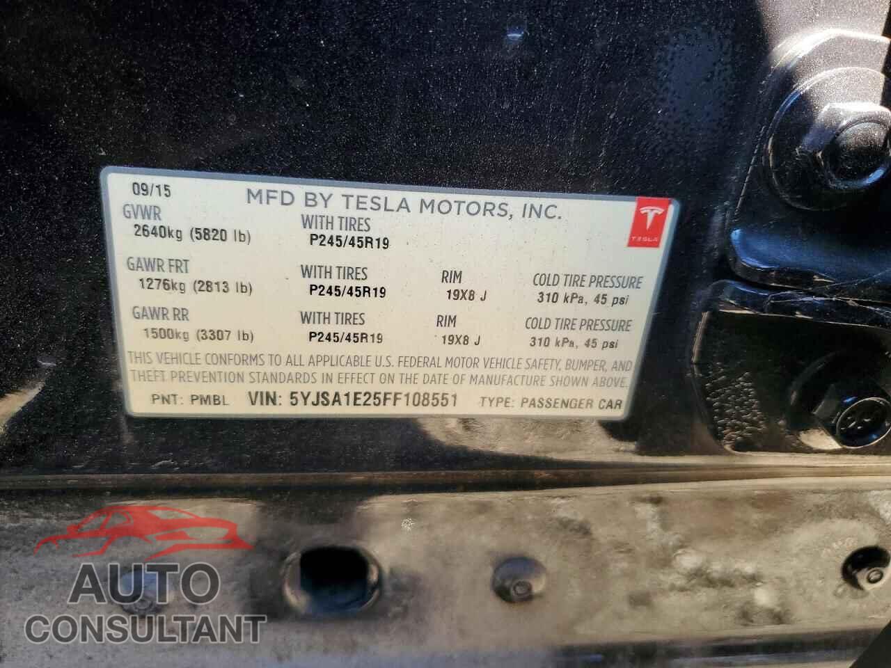 TESLA MODEL S 2015 - 5YJSA1E25FF108551