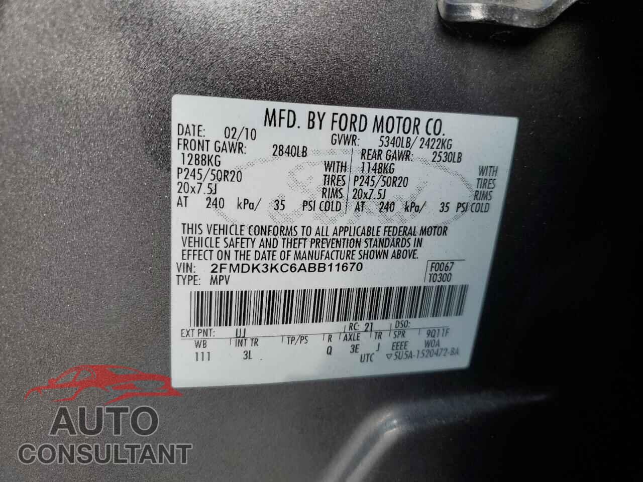 FORD EDGE 2010 - 2FMDK3KC6ABB11670