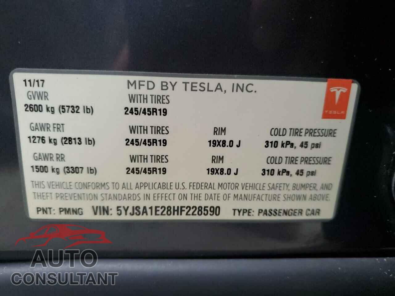 TESLA MODEL S 2017 - 5YJSA1E28HF228590