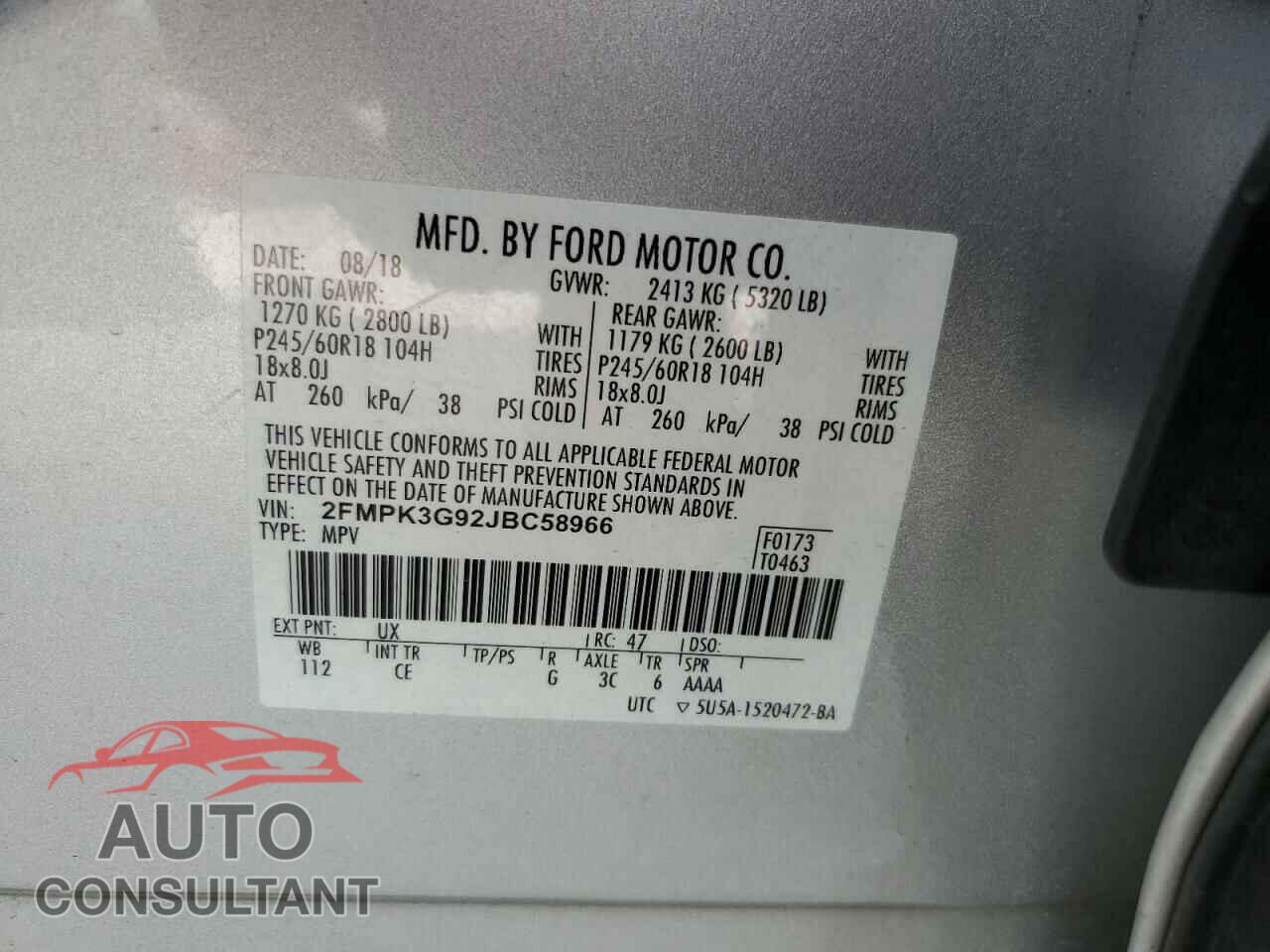 FORD EDGE 2018 - 2FMPK3G92JBC58966