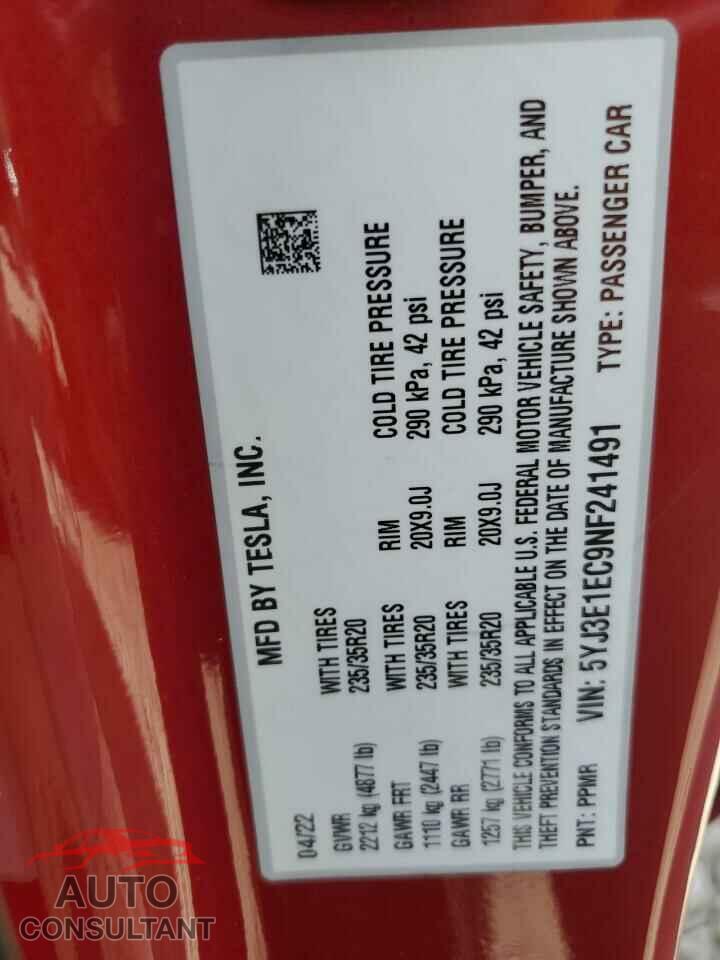 TESLA MODEL 3 2022 - 5YJ3E1EC9NF241491