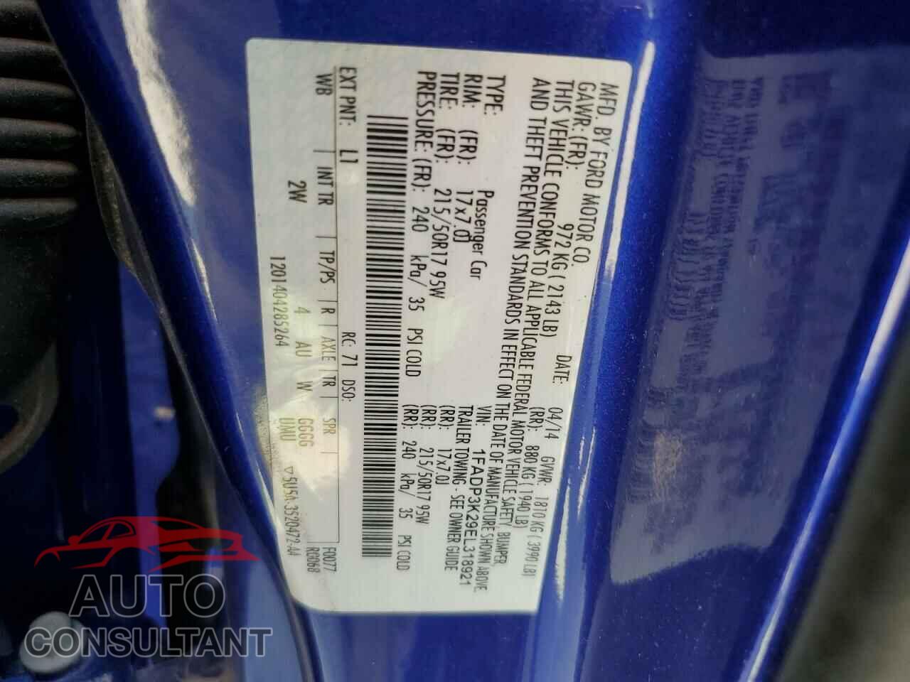 FORD FOCUS 2014 - 1FADP3K29EL318921