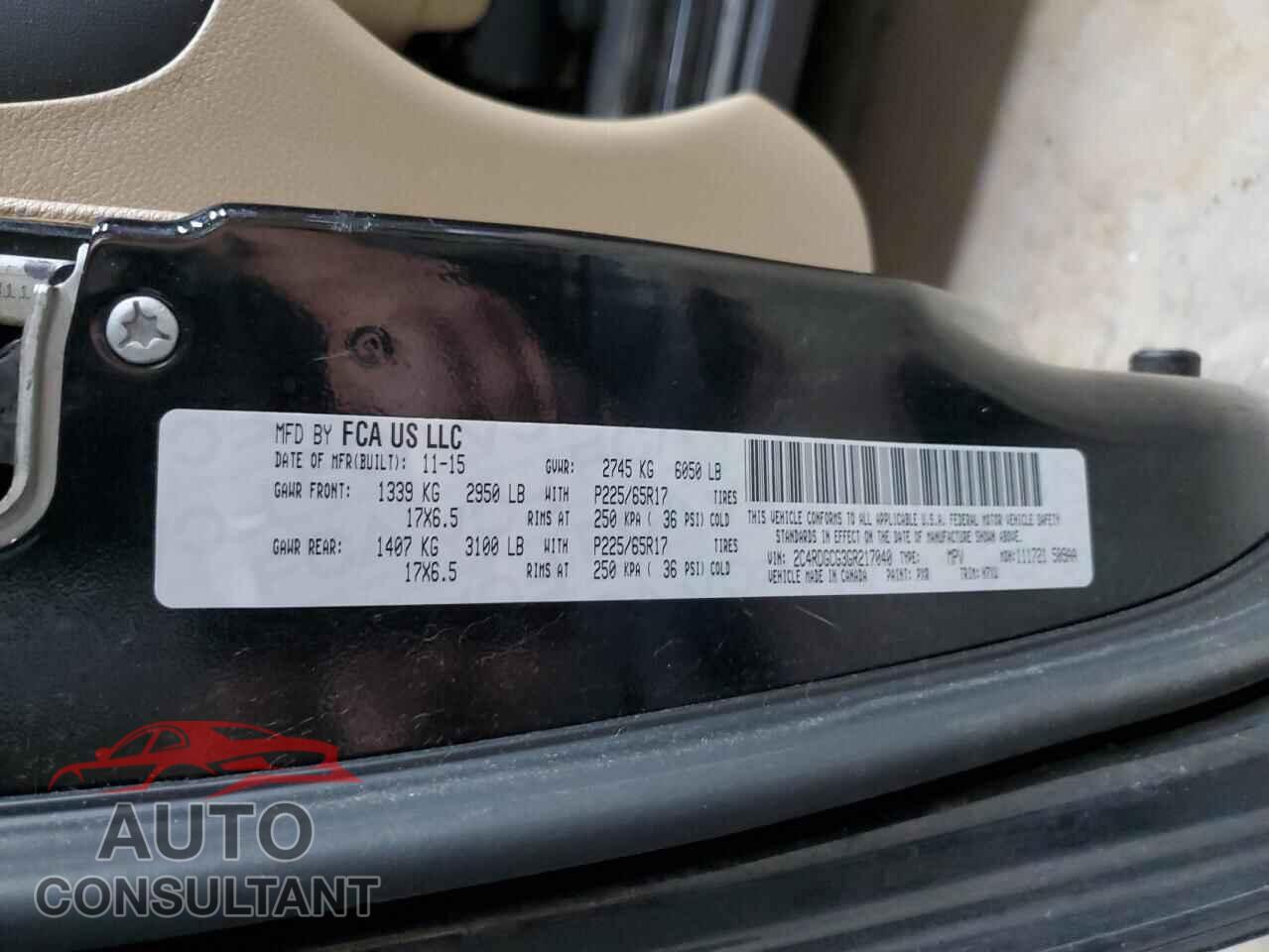 DODGE CARAVAN 2016 - 2C4RDGCG3GR217040