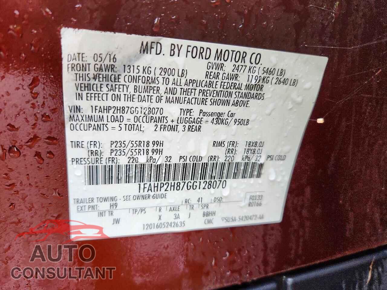 FORD TAURUS 2016 - 1FAHP2H87GG128070