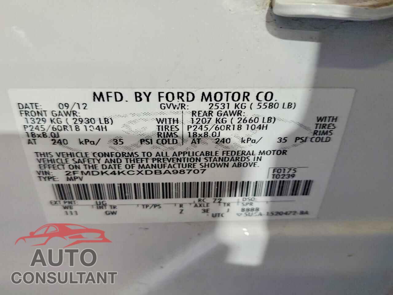 FORD EDGE 2013 - 2FMDK4KCXDBA98707