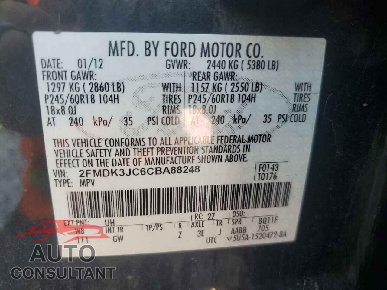 FORD EDGE 2012 - 2FMDK3JC6CBA88248