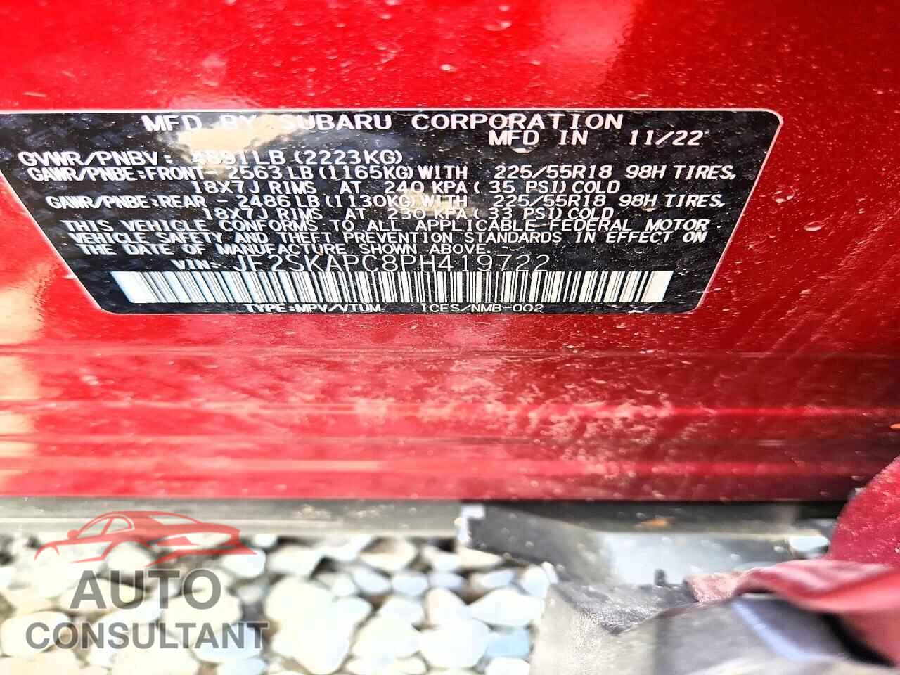 SUBARU FORESTER 2023 - JF2SKAPC8PH419722