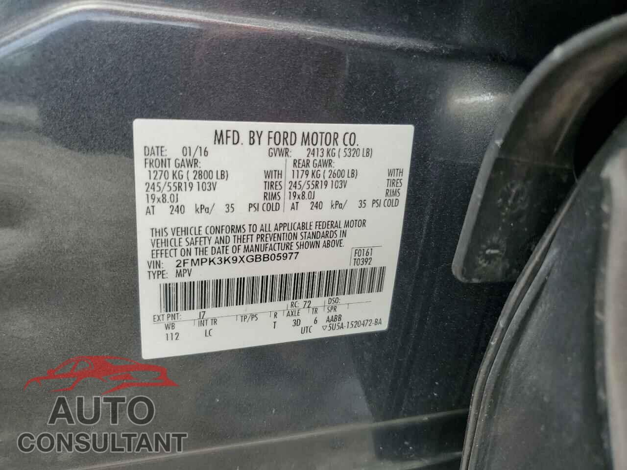 FORD EDGE 2016 - 2FMPK3K9XGBB05977
