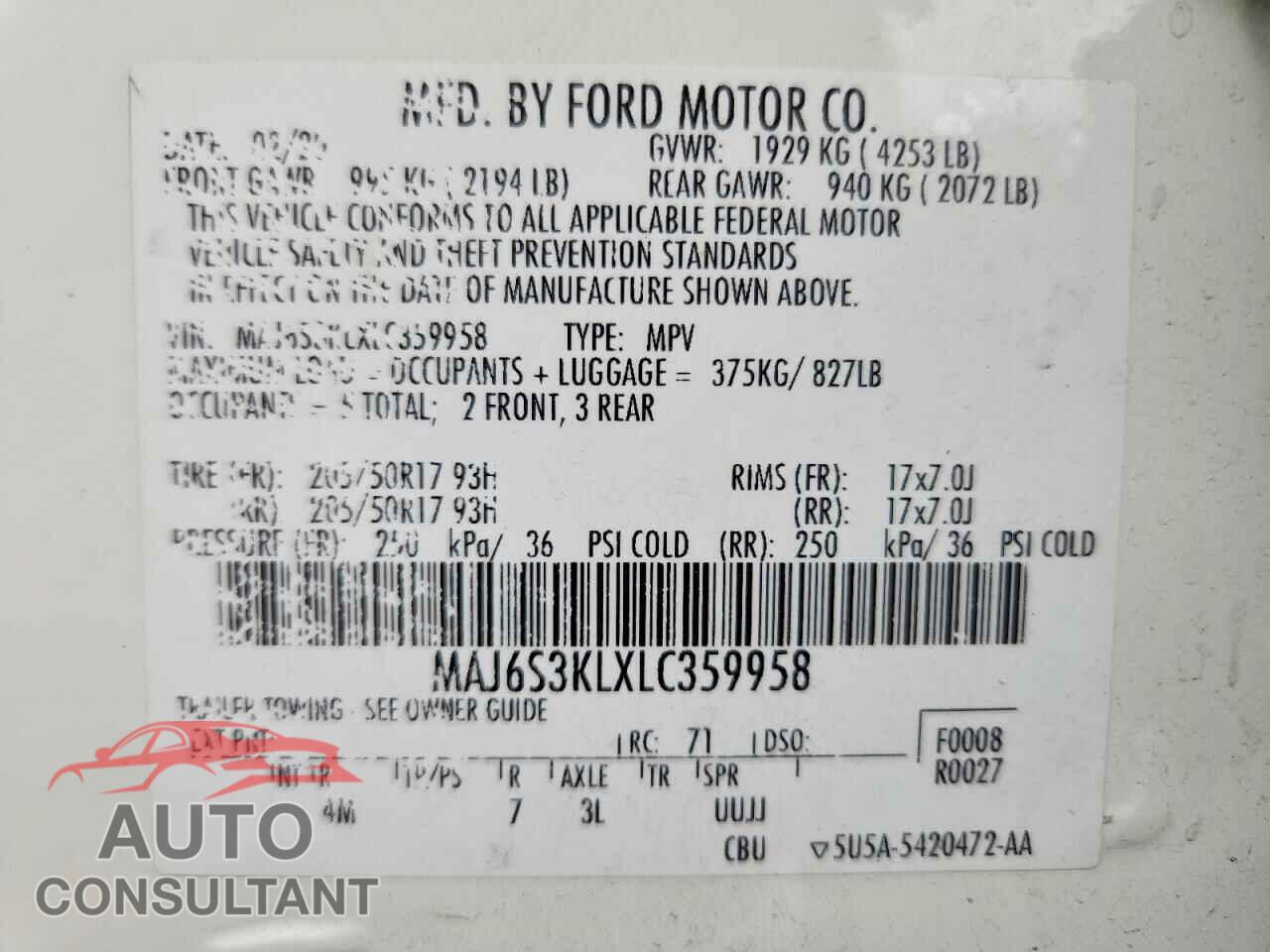 FORD ECOSPORT 2020 - MAJ6S3KLXLC359958