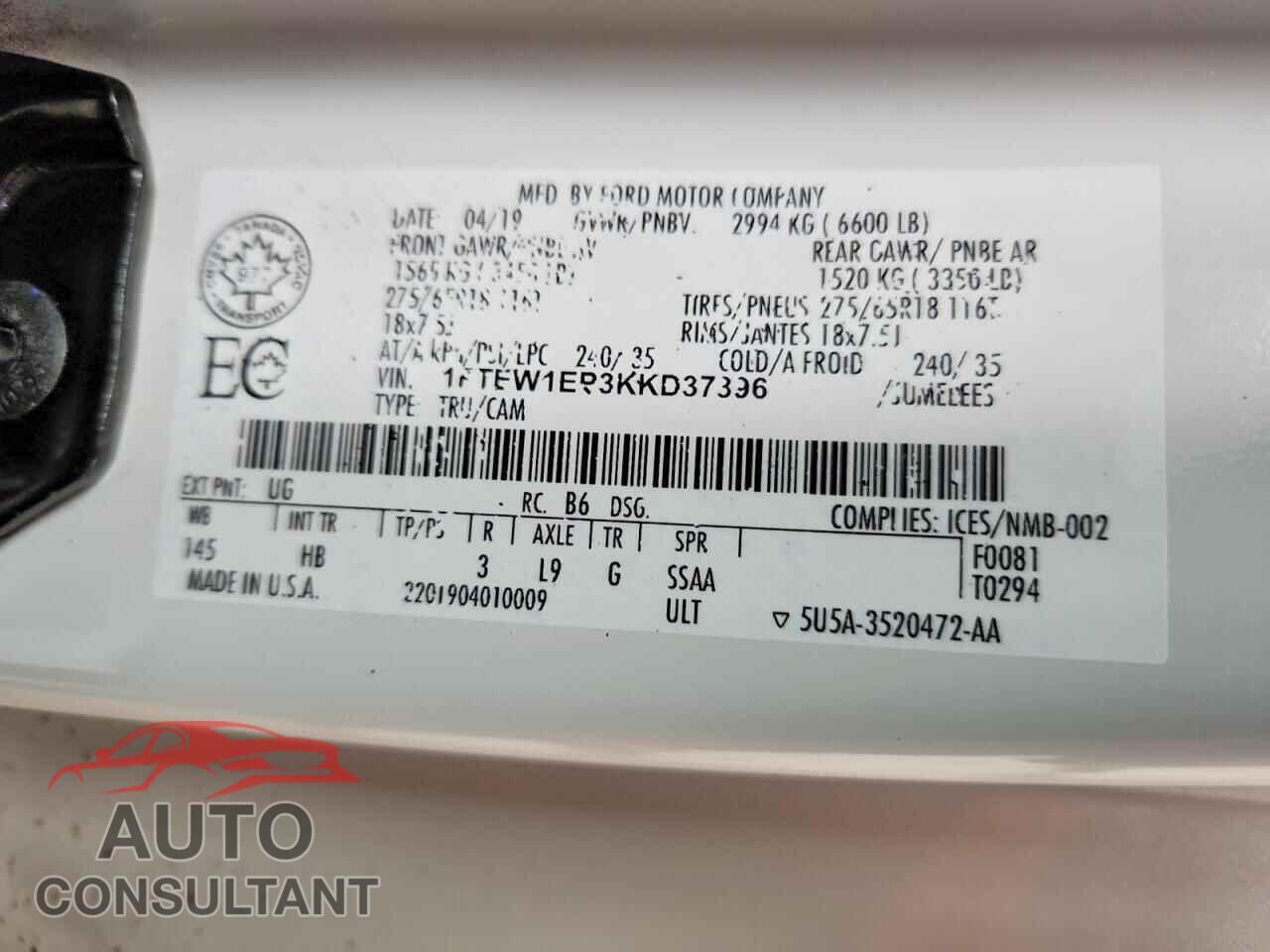 FORD UNKNOWN 2019 - 1FTEW1EP3KKD37396