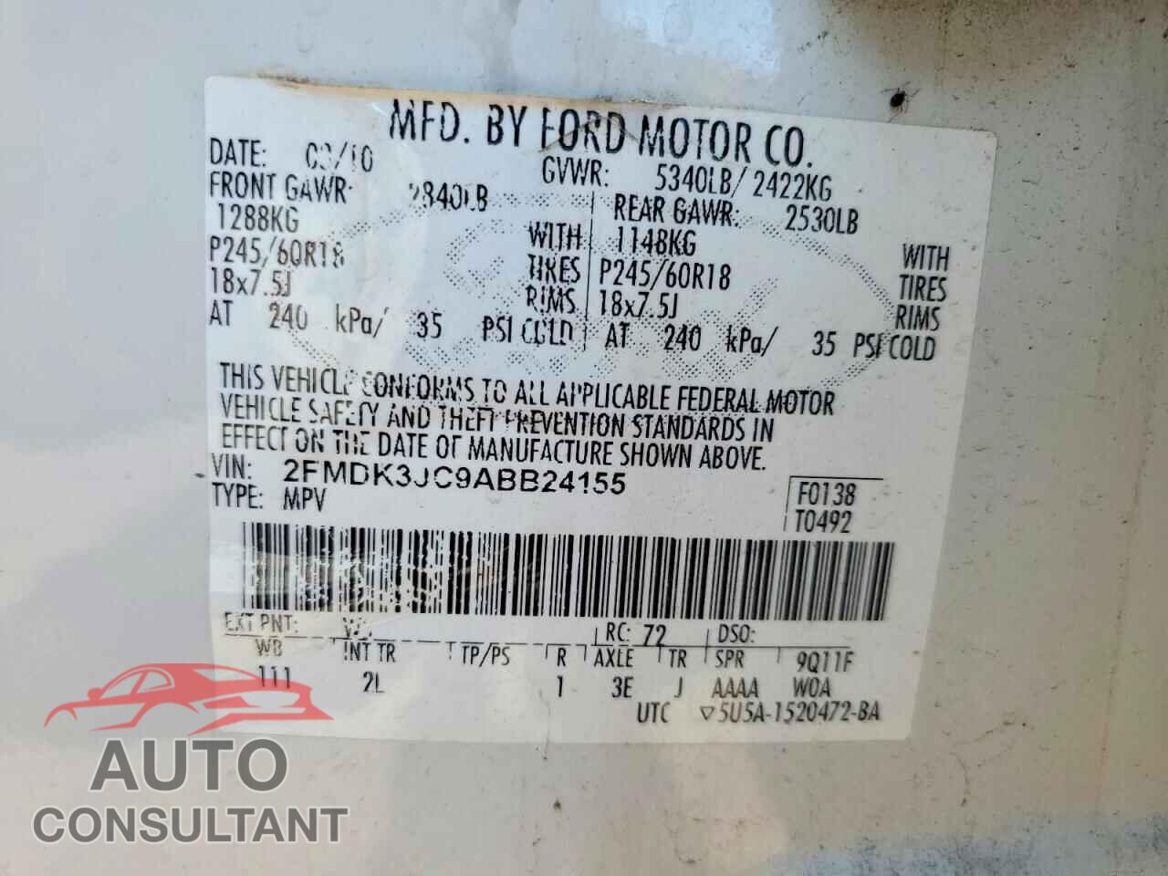 FORD EDGE 2010 - 2FMDK3JC9ABB24155