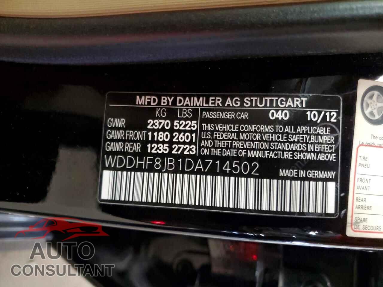 MERCEDES-BENZ E-CLASS 2013 - WDDHF8JB1DA714502