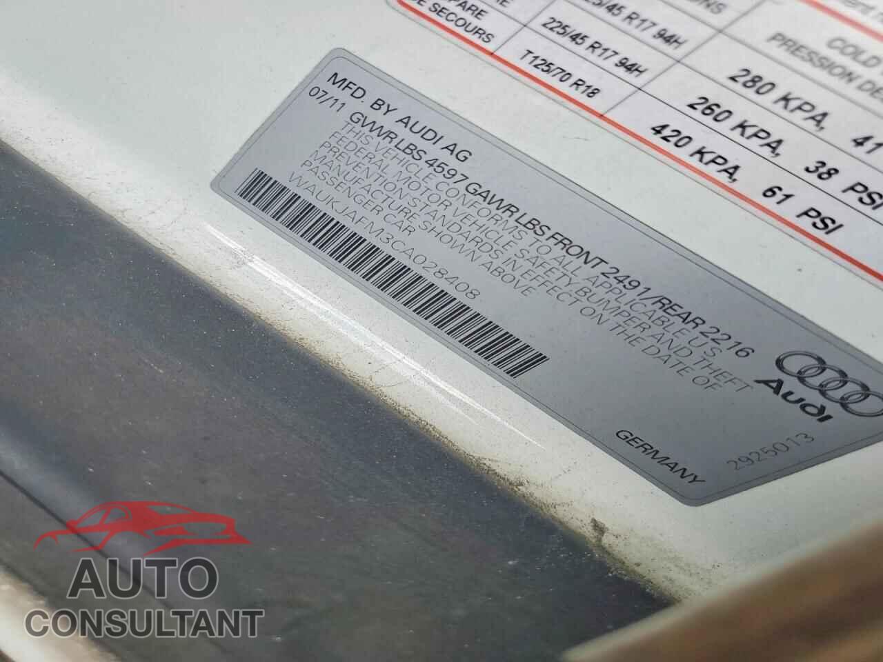 AUDI A3 2012 - WAUKJAFM3CA028408